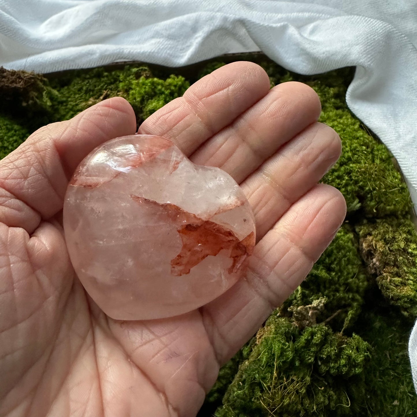 Natural Hematoid Quartz Heart and crystals points for grid | Fire Quartz Palm Stone | Crystal Carved Palm Stone