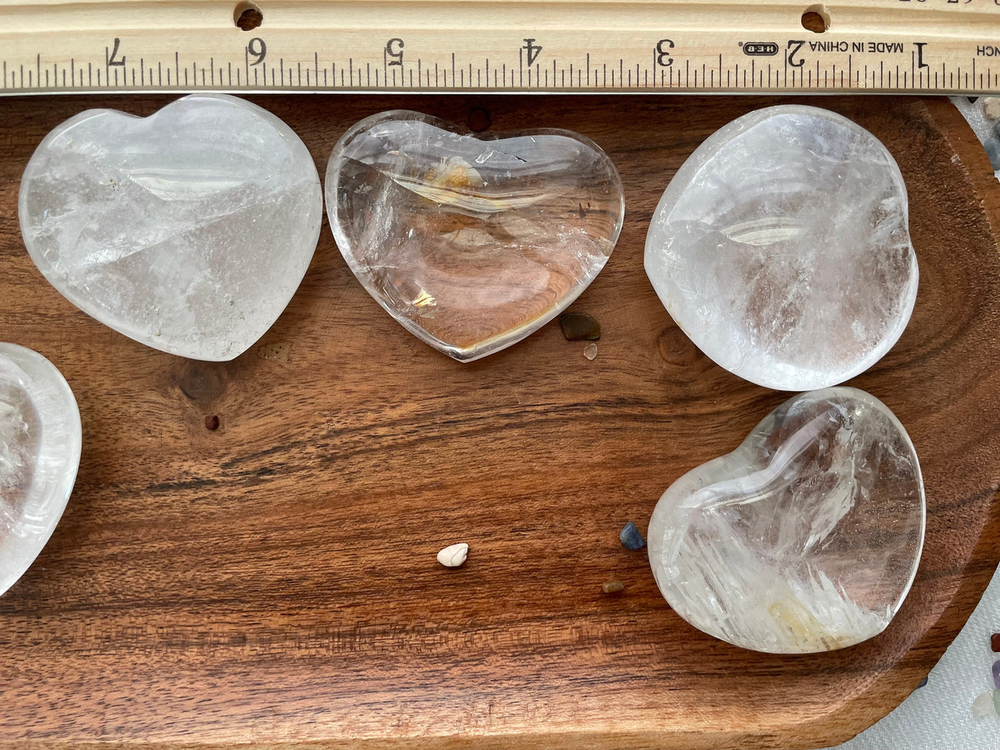 Natural Clear Quartz Heart Palm Stone and Quartz points for Gridding | Crystal Carved Heart