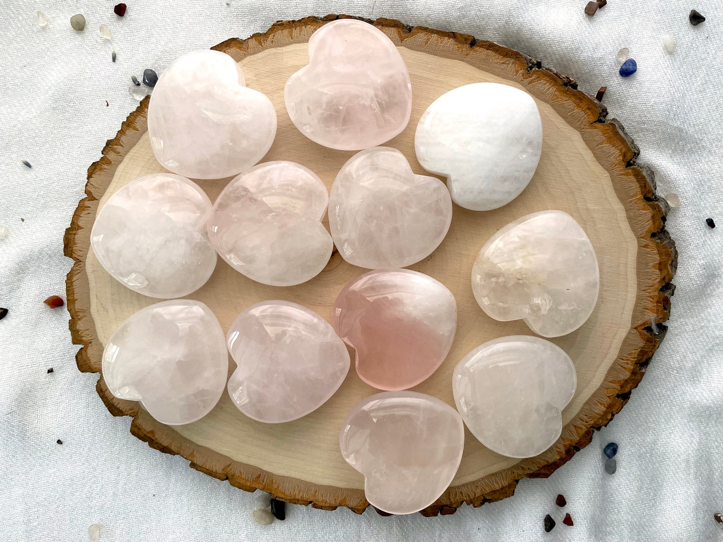 Natural Rose Quartz Heart Palm Stone and Crystal Points for Love Grids | Crystal Carved Stone