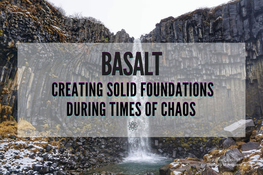 Title: Basalt: Creating Solid Foundations during times of chaos. Photo of Svartifoss waterfall, Iceland in background. 