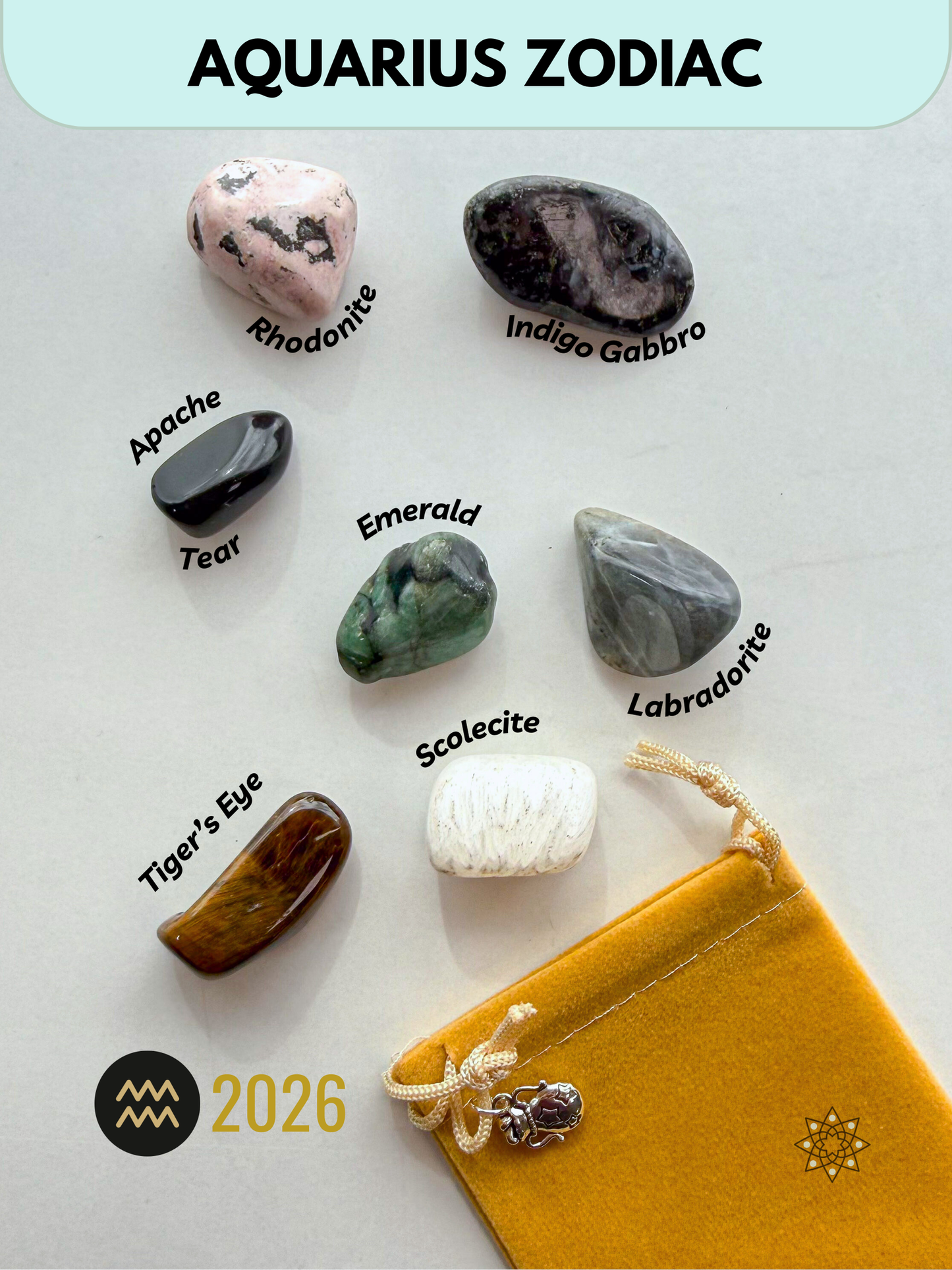 Aquarius Zodiac 6 Crystal Set | January-February Birthday Gift | Zodiac Sign Gift