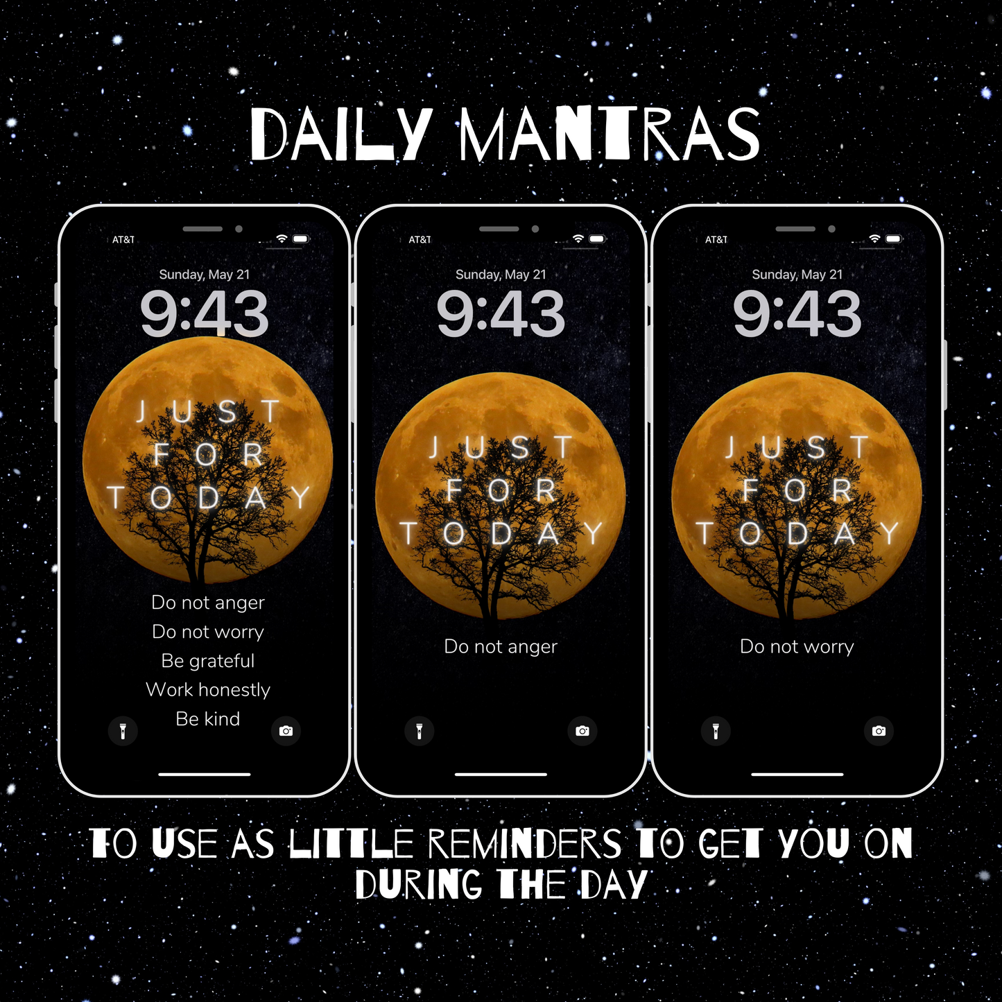 7 Phone Wallpaper files. Red Moon Reiki Precepts | Instant Download