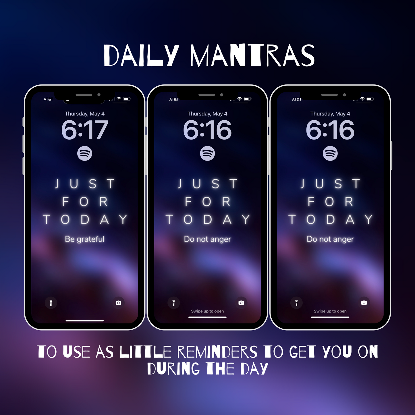 7 Phone Wallpaper Files. Purple Minimalist Reiki Precepts | Instant Download