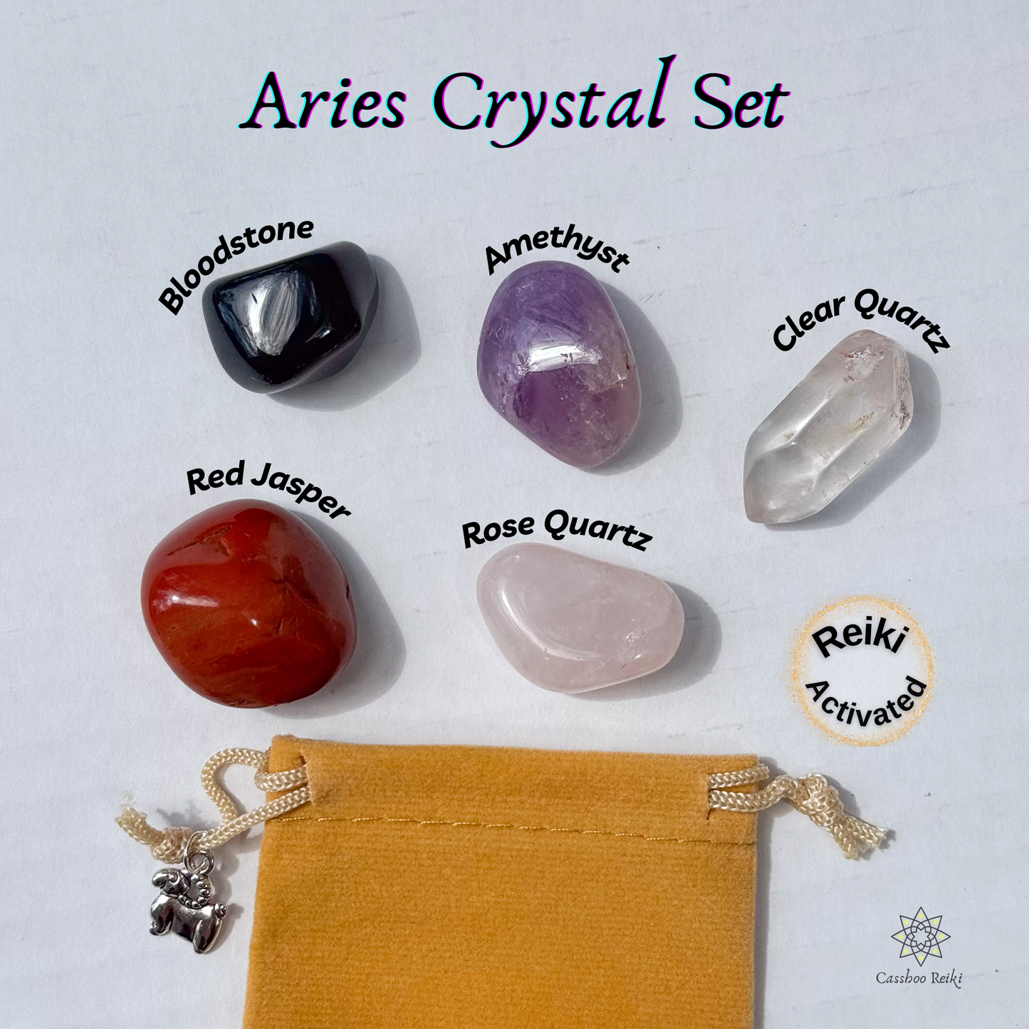 Crystal Set for Aries Zodiac | March-April Birthday Gift | Zodiac Sign Gift