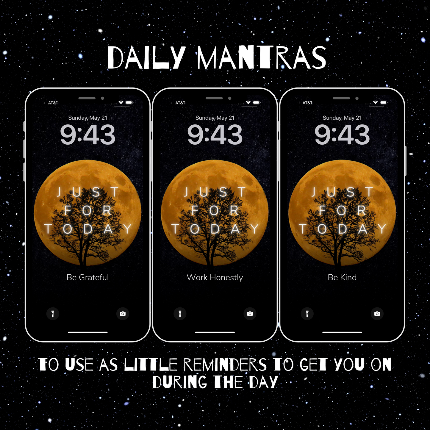 7 Phone Wallpaper files. Red Moon Reiki Precepts | Instant Download