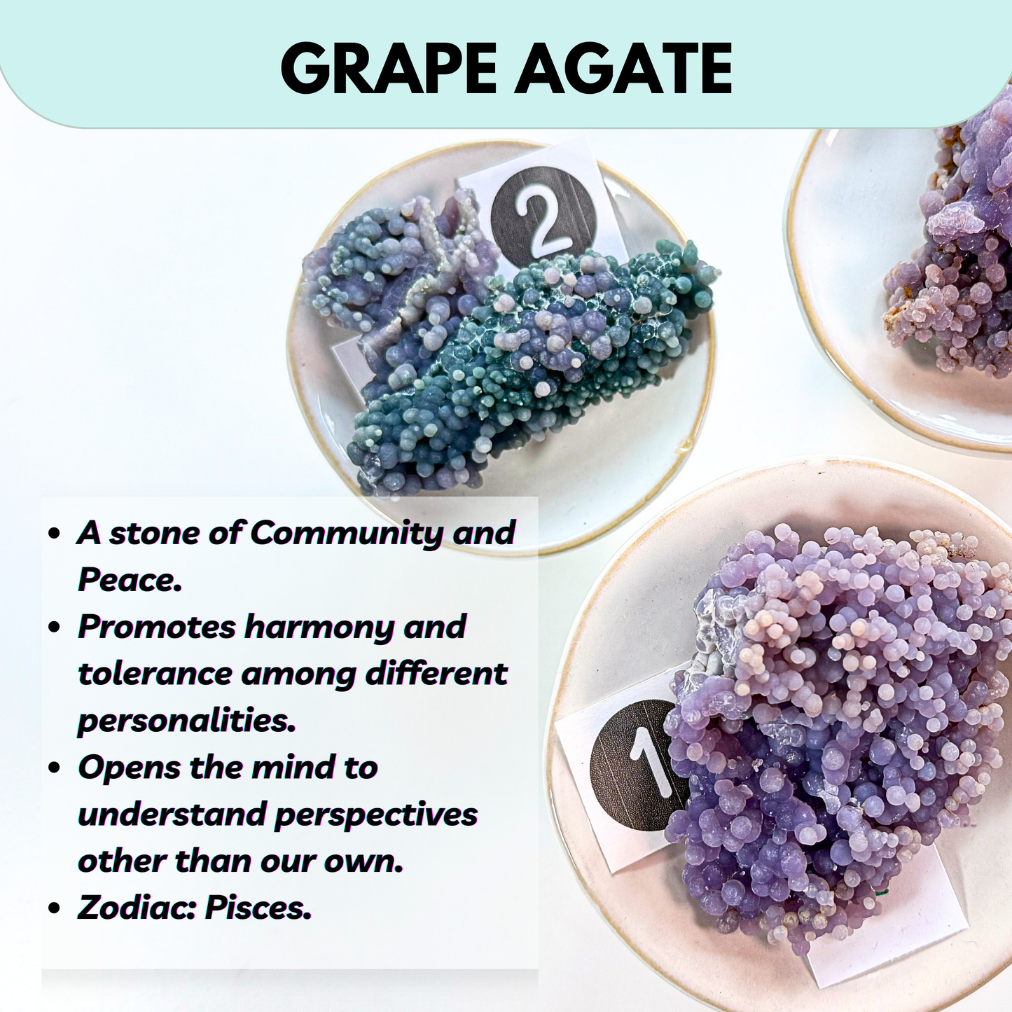 Grape Agate clusters. Infused in Reiki