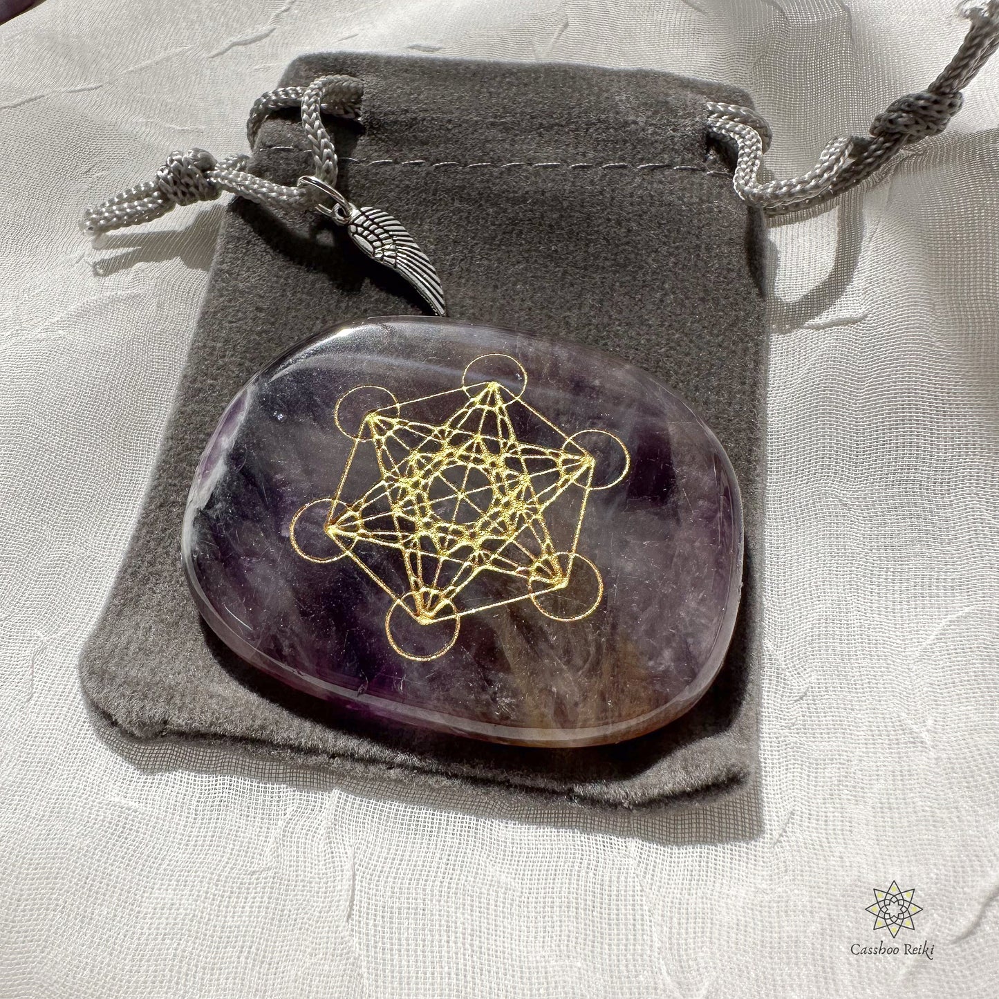 Archangel Metatron Cube etched in Gemstone: Engraved Palm Stone | Etched Crystal Pocket Stone
