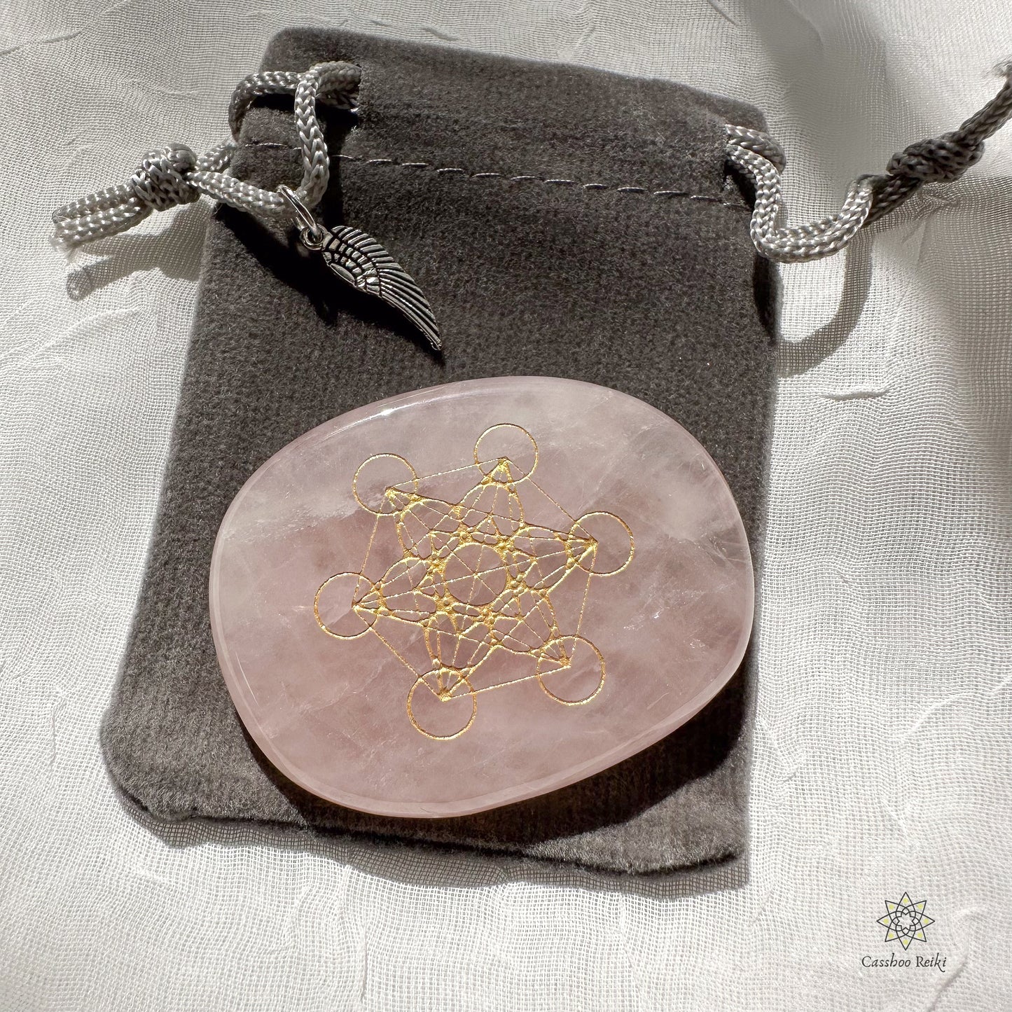 Archangel Metatron Cube etched in Gemstone: Engraved Palm Stone | Etched Crystal Pocket Stone