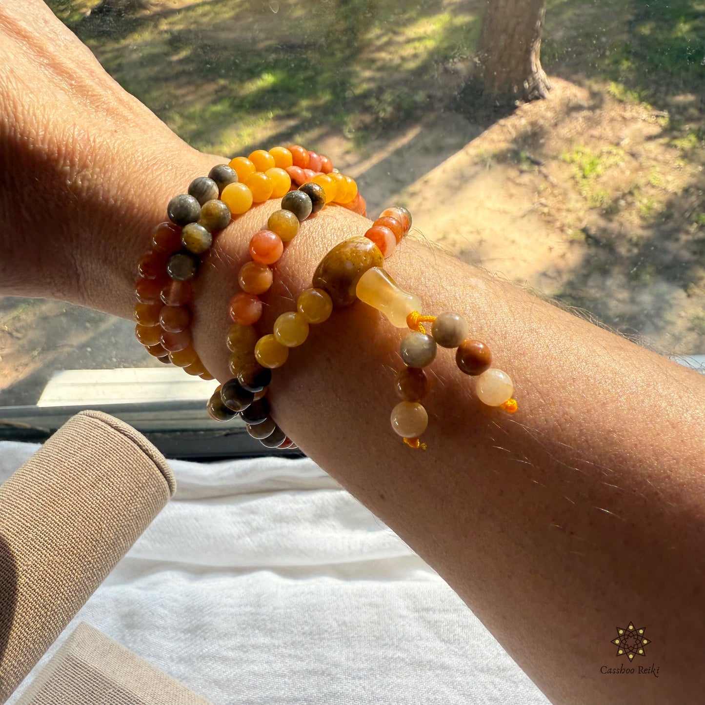 Jadeite Prayer Beads Necklace & Wrist Mala. Elastic