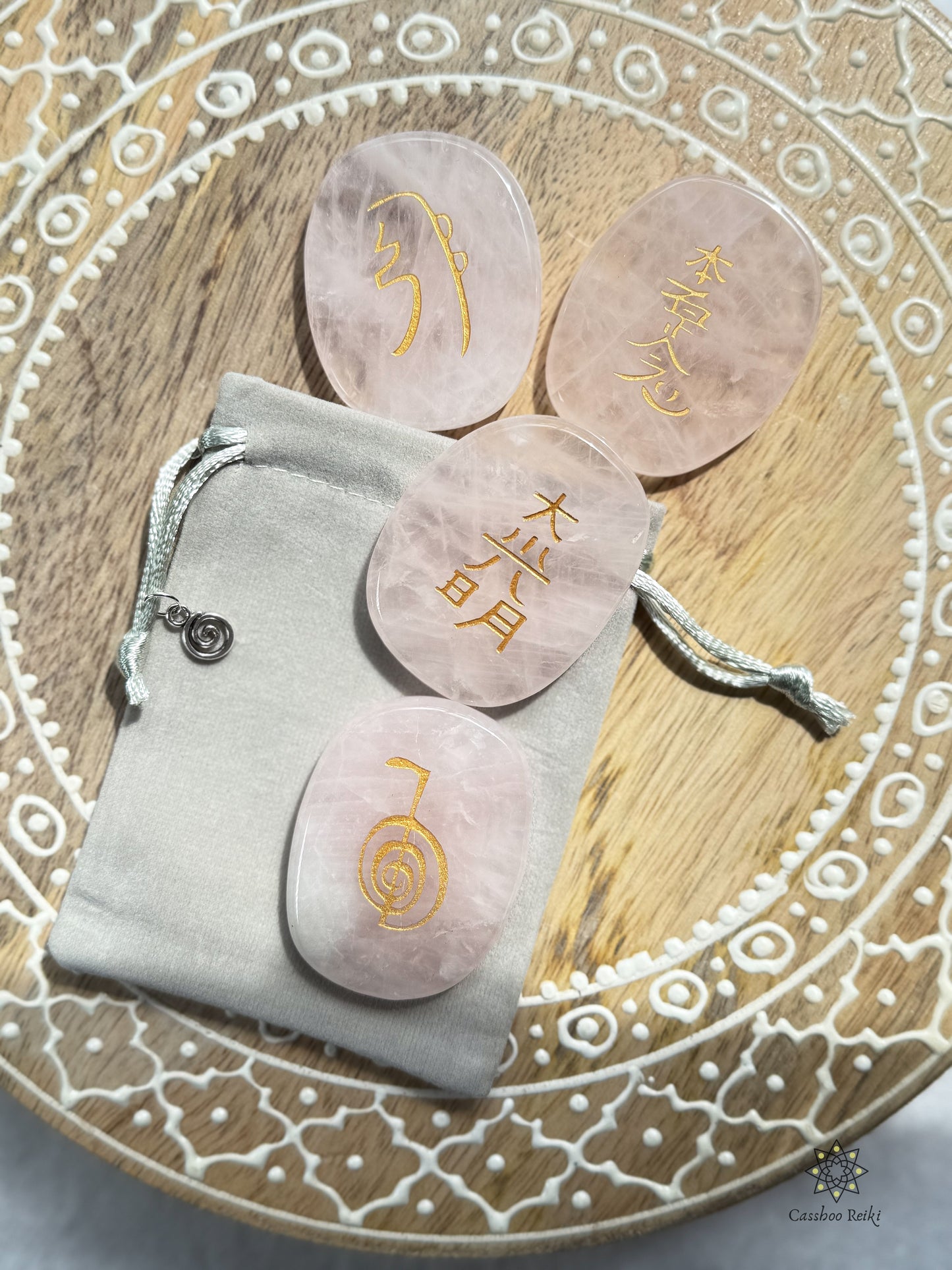 Reiki Symbols in Rose Quartz. Reiki Infused