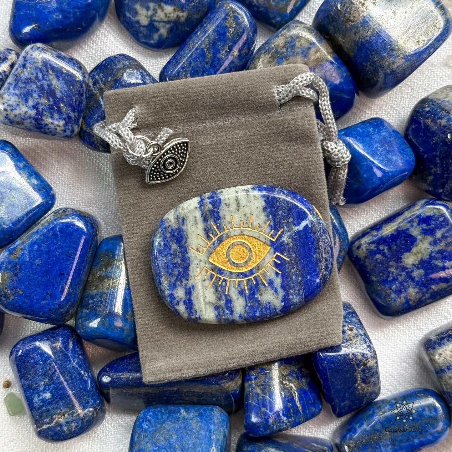 Engraved Palm Stone. Third Eye in Lapis Lazuli