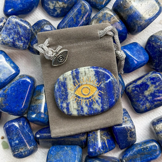 Engraved Palm Stone. Third Eye in Lapis Lazuli