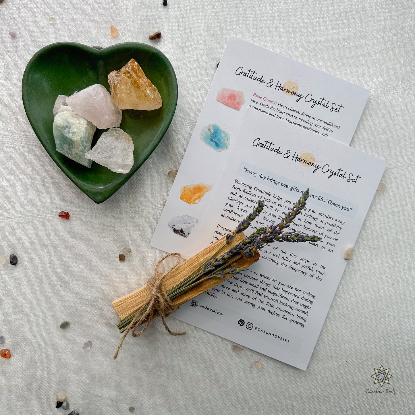 Crystal Set for Gratitude and Harmony with Dish and Smudge Bundle | Crystals for Thanksgiving | Holiday Crystal Gift