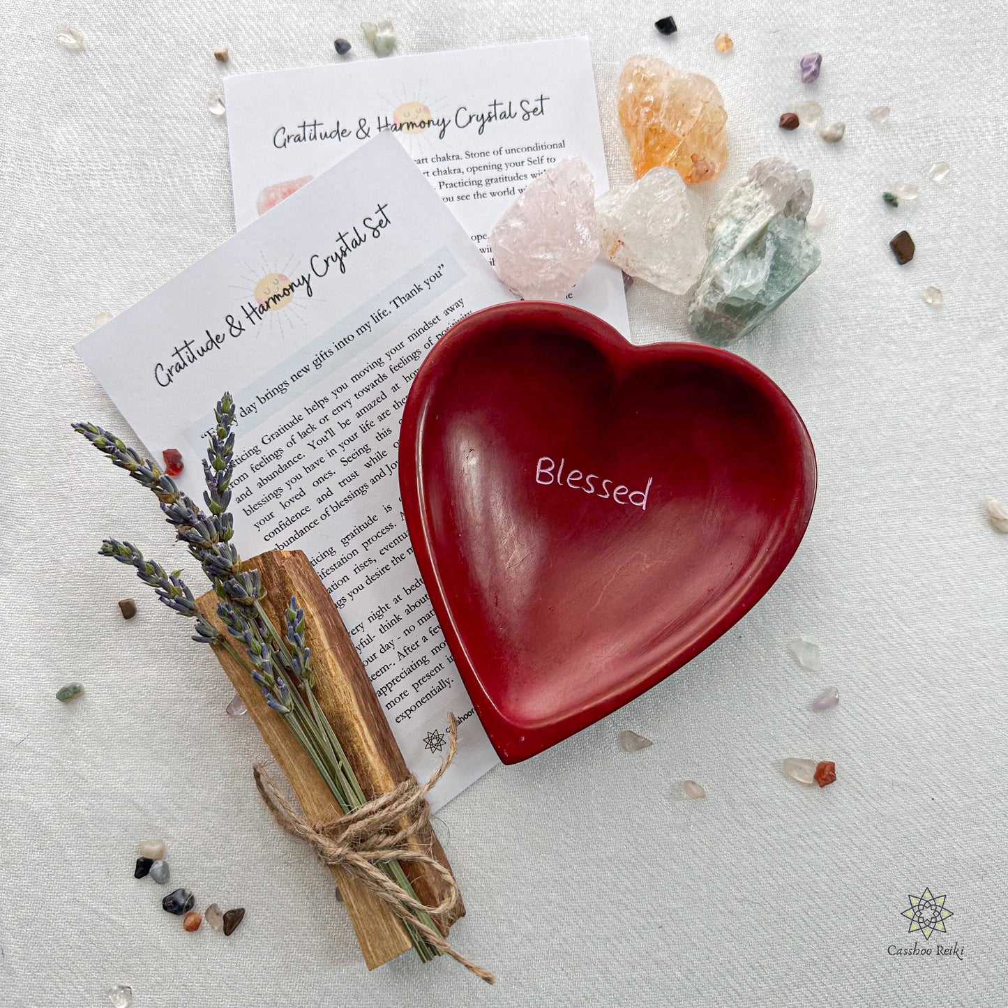 Crystal Set for Gratitude and Harmony with Dish and Smudge Bundle | Crystals for Thanksgiving | Holiday Crystal Gift