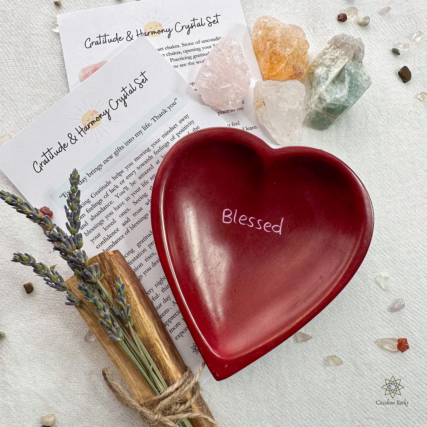 Crystal Set for Gratitude and Harmony with Dish and Smudge Bundle | Crystals for Thanksgiving | Holiday Crystal Gift