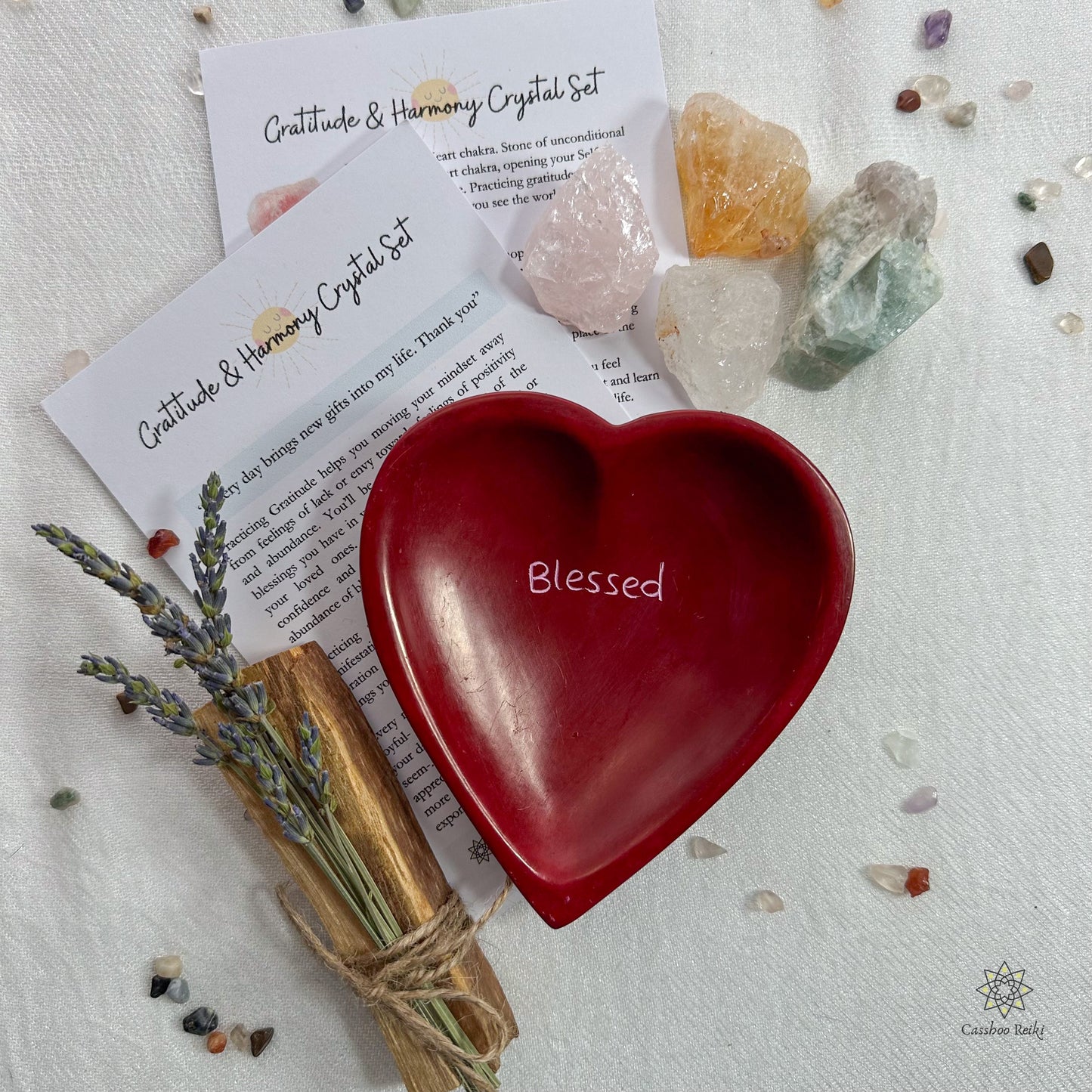 Crystal Set for Gratitude and Harmony with Dish and Smudge Bundle | Crystals for Thanksgiving | Holiday Crystal Gift