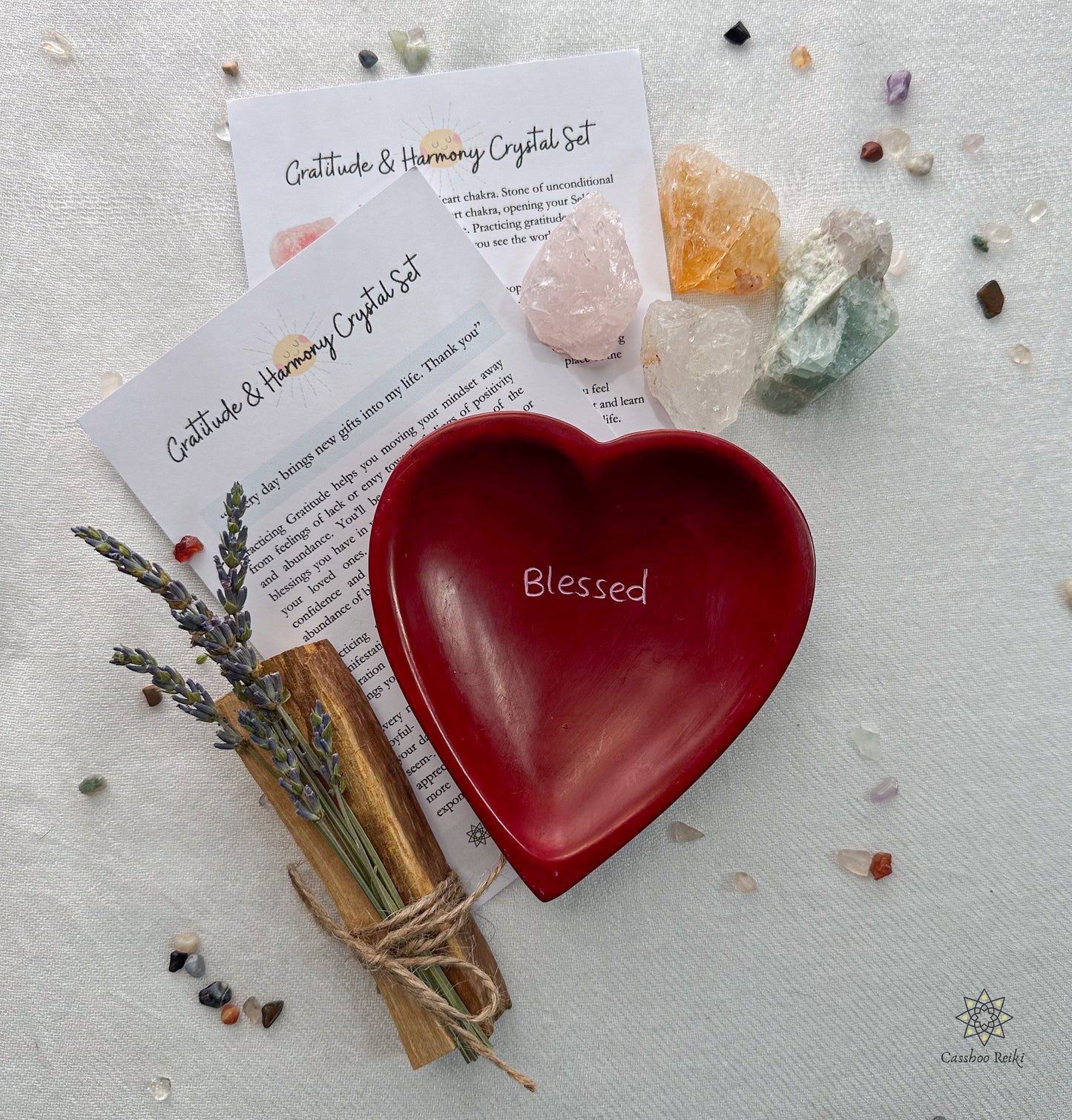 Crystal Set for Gratitude and Harmony with Dish and Smudge Bundle | Crystals for Thanksgiving | Holiday Crystal Gift