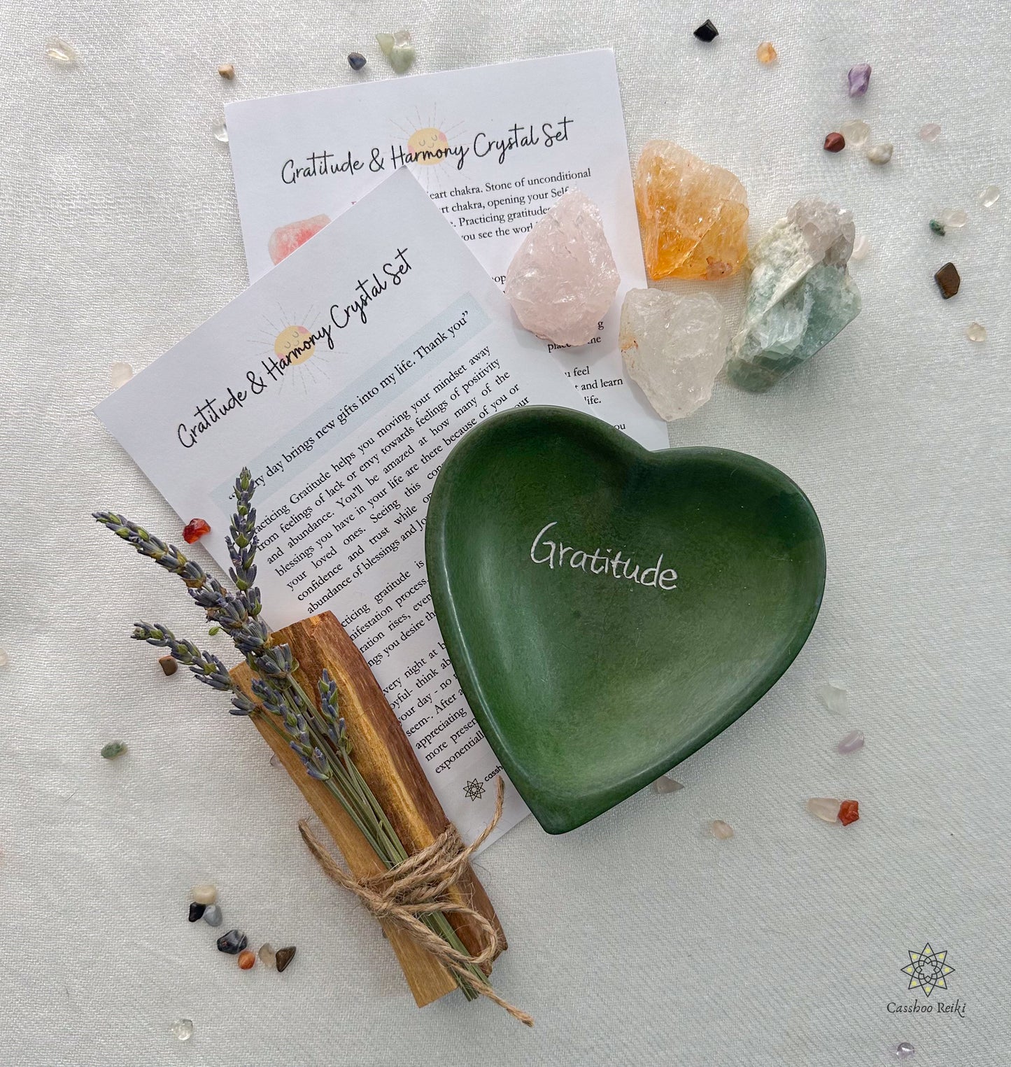 Crystal Set for Gratitude and Harmony with Dish and Smudge Bundle | Crystals for Thanksgiving | Holiday Crystal Gift