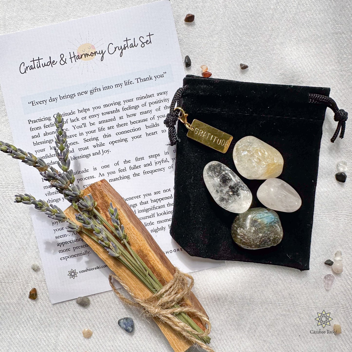 Crystal Set for Gratitude and Harmony with Dish and Smudge Bundle | Crystals for Thanksgiving | Holiday Crystal Gift