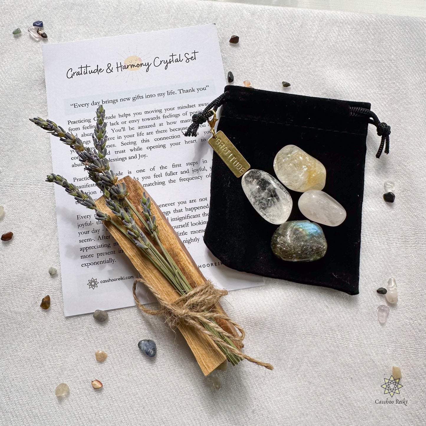 Crystal Set for Gratitude and Harmony with Dish and Smudge Bundle | Crystals for Thanksgiving | Holiday Crystal Gift