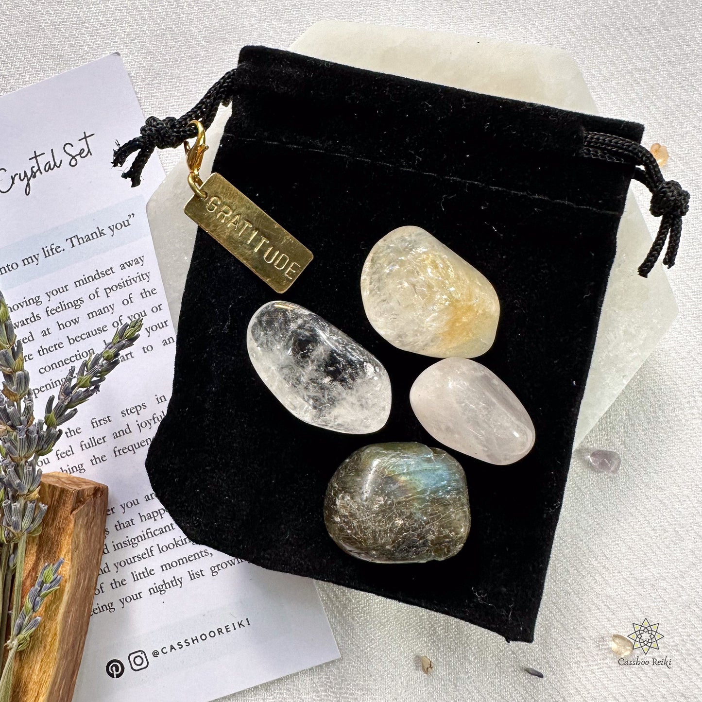 Crystal Set for Gratitude and Harmony with Dish and Smudge Bundle | Crystals for Thanksgiving | Holiday Crystal Gift