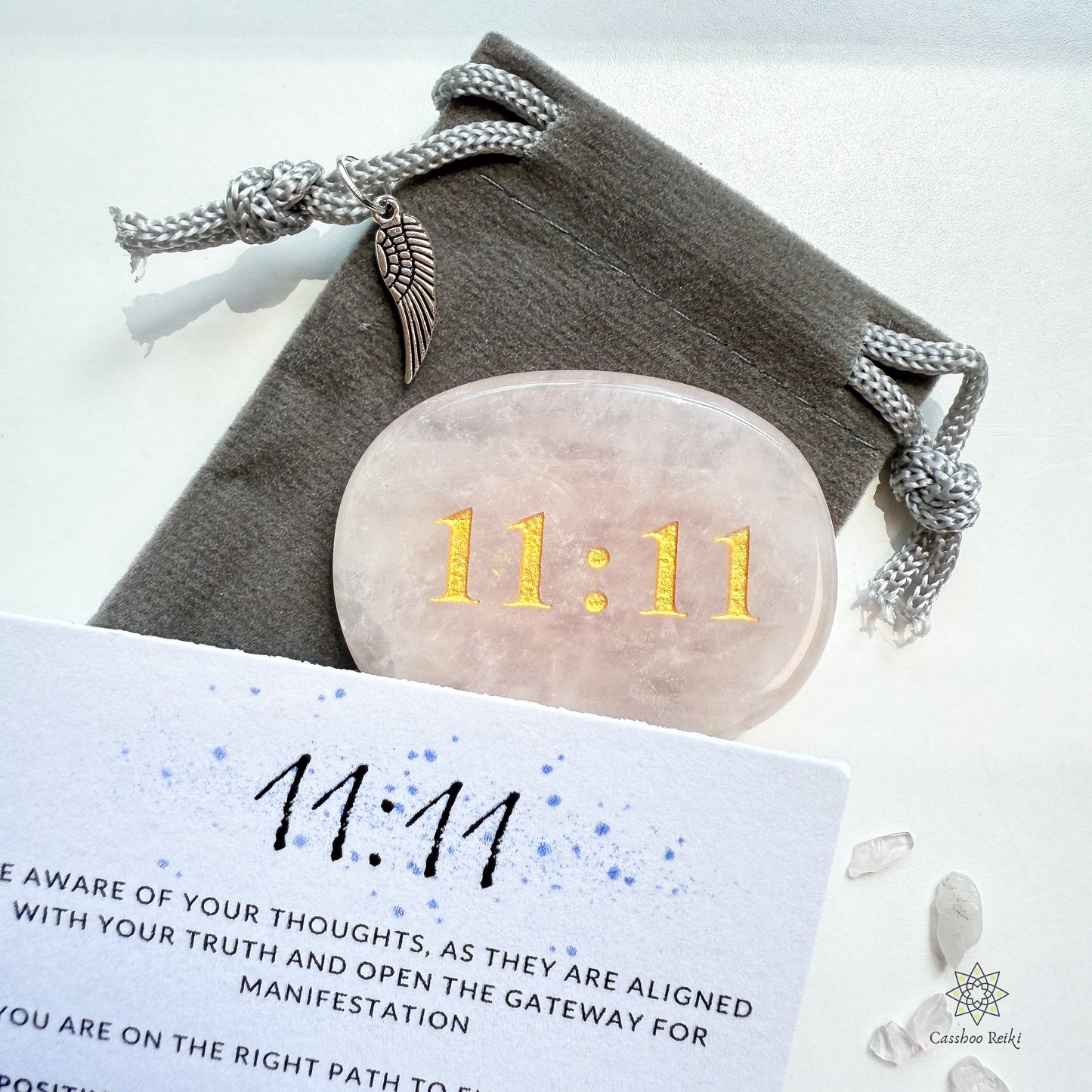 11:11 Angel Number Palm Stone in Rose Quartz