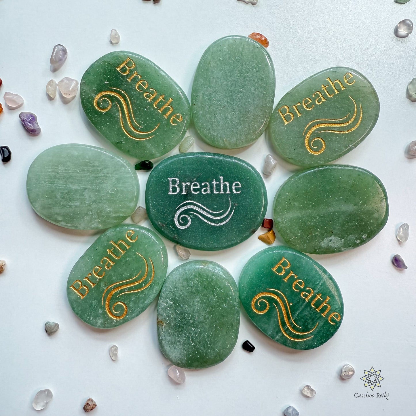 Engraved Palm Stone. Breathe in Green Aventurine