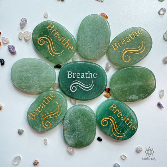 Engraved Palm Stone. Breathe in Green Aventurine