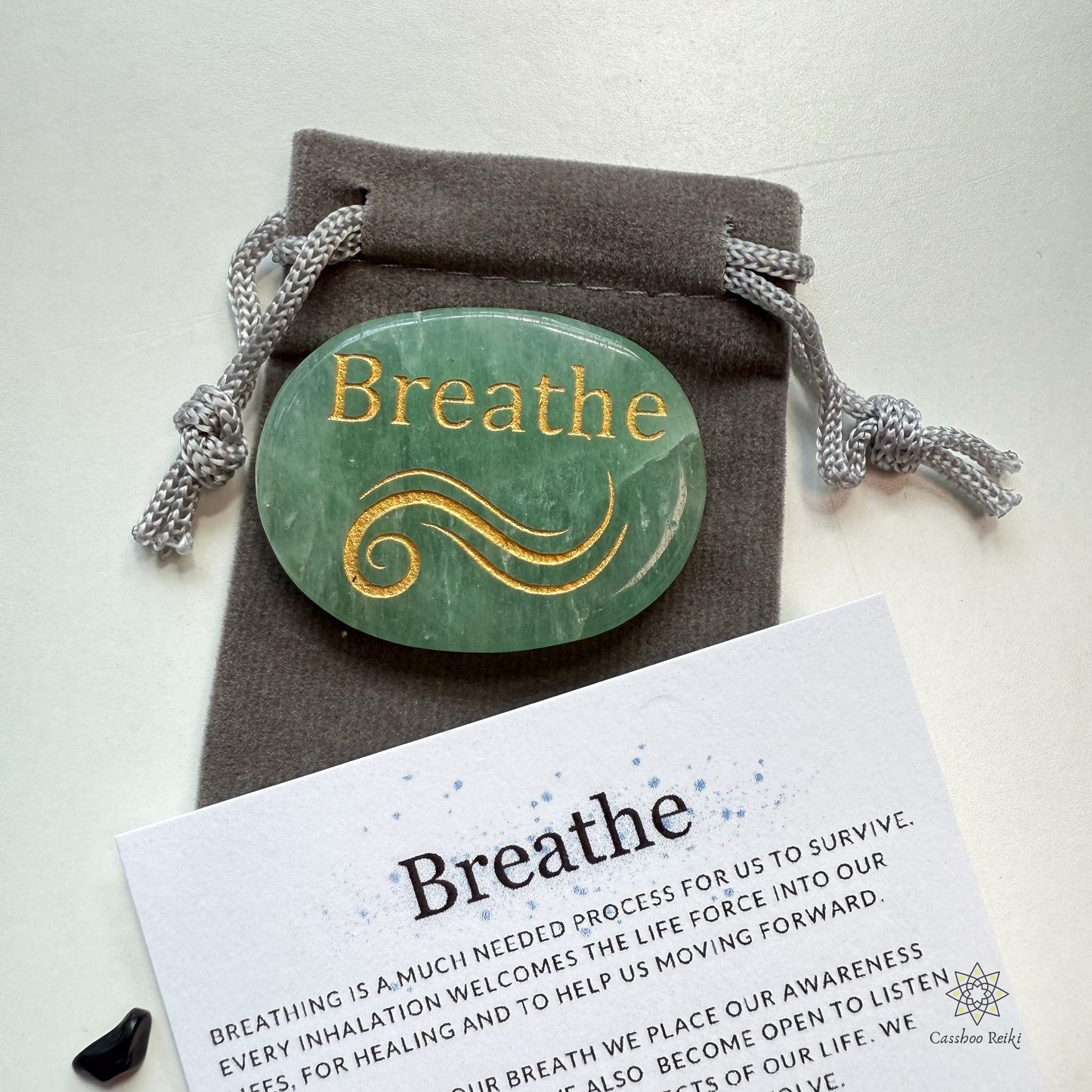 Engraved Palm Stone. Breathe in Green Aventurine