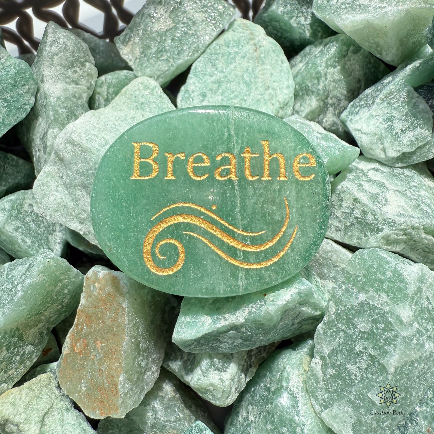 Engraved Palm Stone. Breathe in Green Aventurine