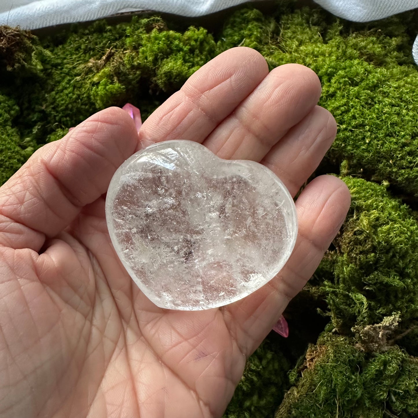 Natural Clear Quartz Heart Palm Stone and Quartz points for Gridding | Crystal Carved Heart