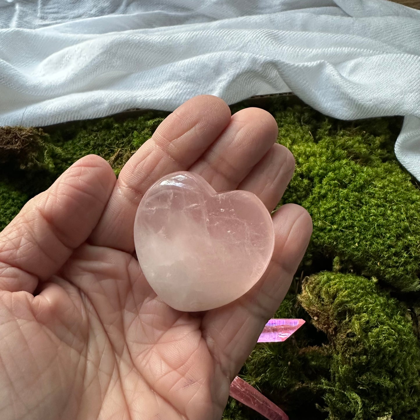 Natural Rose Quartz Heart Palm Stone and Crystal Points for Love Grids | Crystal Carved Stone