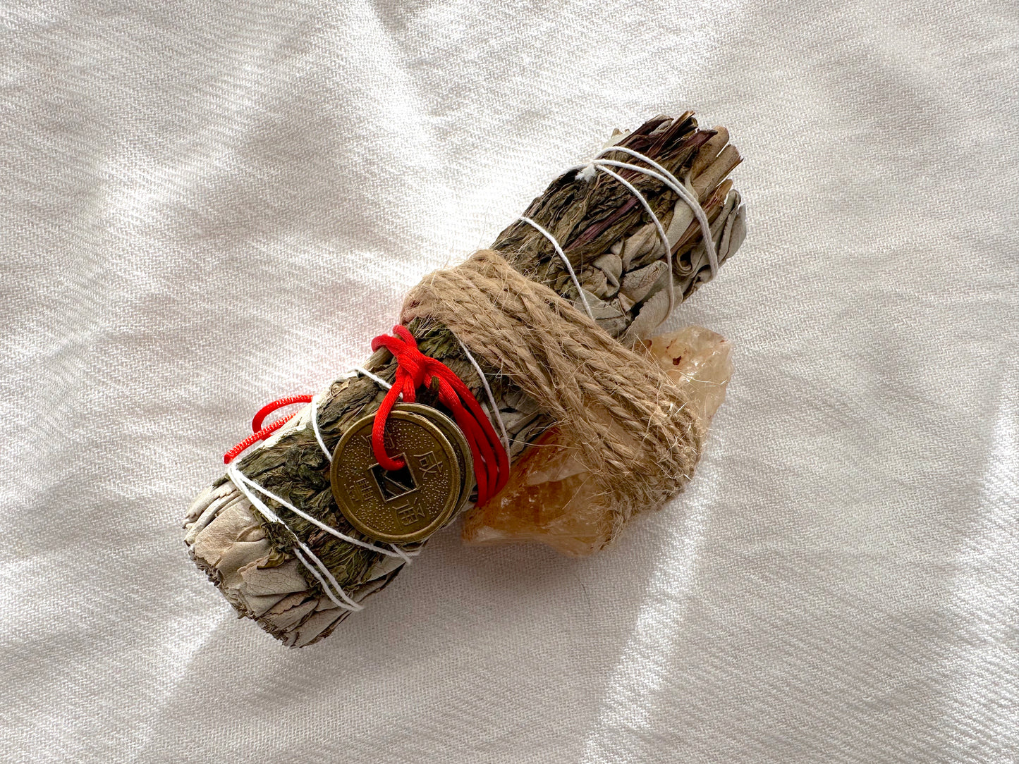 Prosperity Smudge Kit: Peppermint & White Sage Bundle w/ Citrine crystal