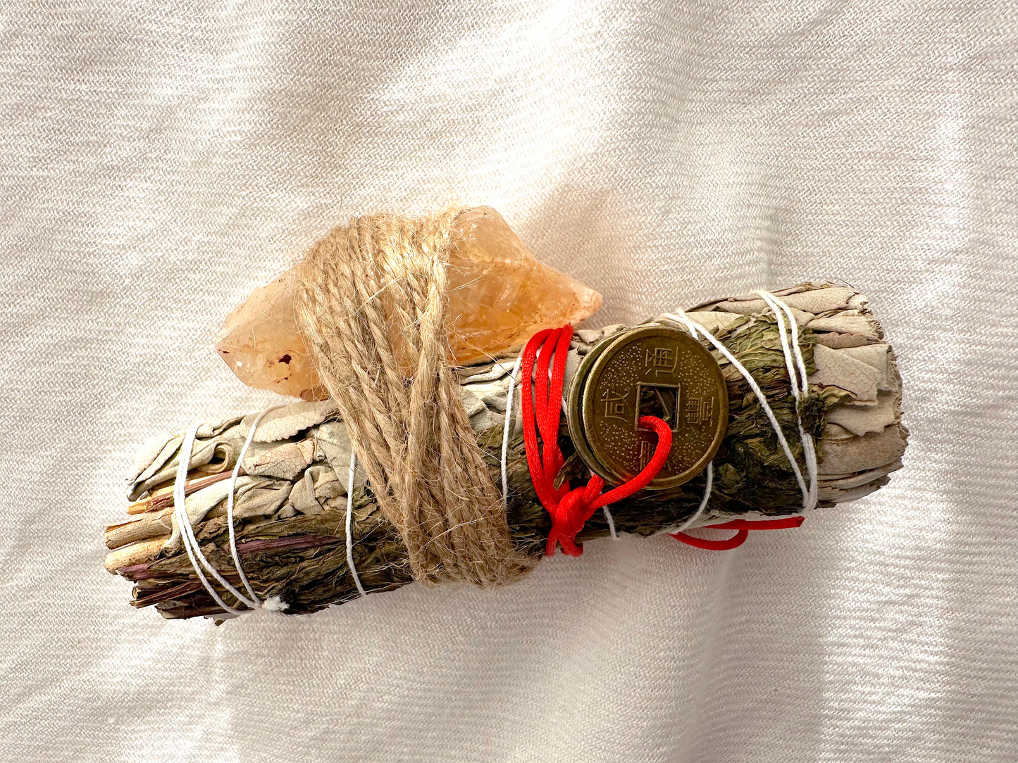 Prosperity Smudge Kit: Peppermint & White Sage Bundle w/ Citrine crystal