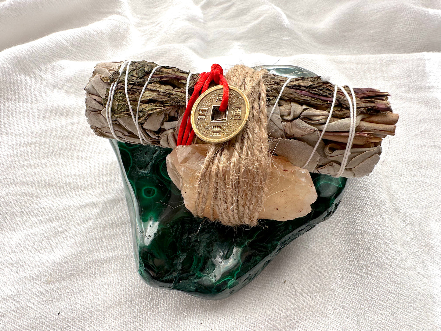 Prosperity Smudge Kit: Peppermint & White Sage Bundle w/ Citrine crystal