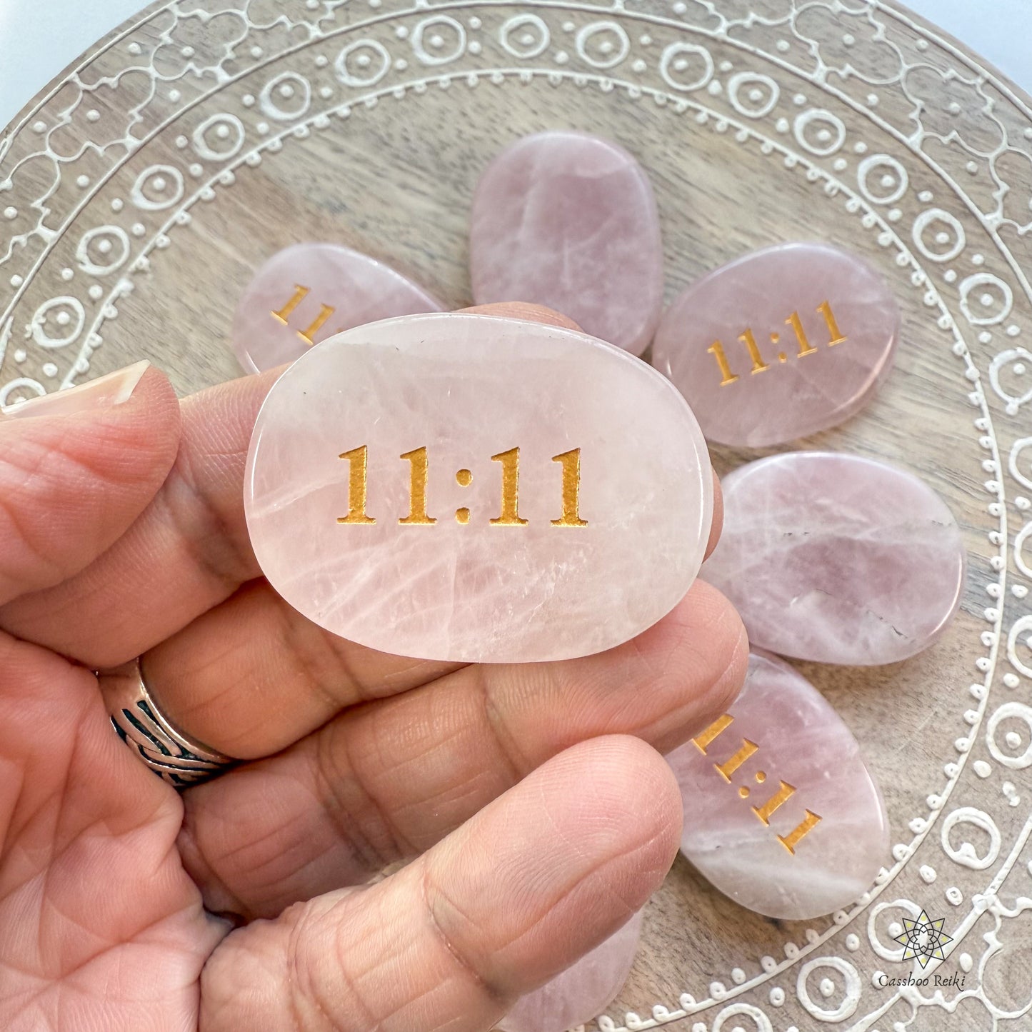 11:11 Angel Number Palm Stone in Rose Quartz