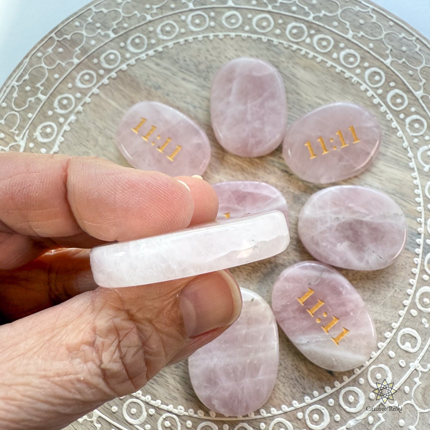 11:11 Angel Number Palm Stone in Rose Quartz