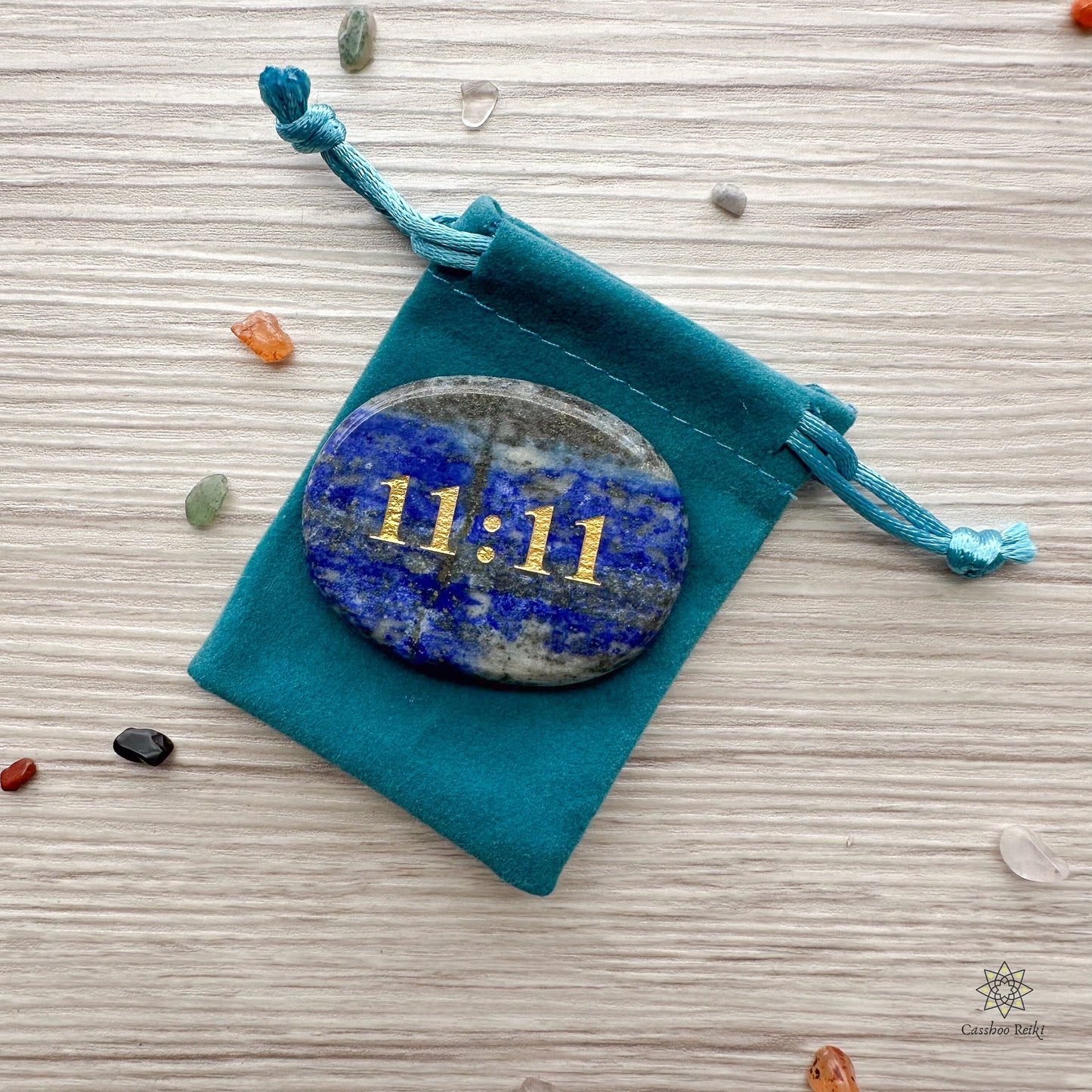 Engraved 11:11 Palm stone in Lapis Lazuli | Natural Gemstone Pocket Stone | Law of Attraction gift | Crystal for manifesting