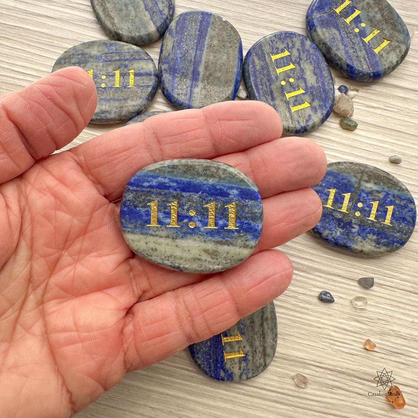 Engraved 11:11 Palm stone in Lapis Lazuli | Natural Gemstone Pocket Stone | Law of Attraction gift | Crystal for manifesting