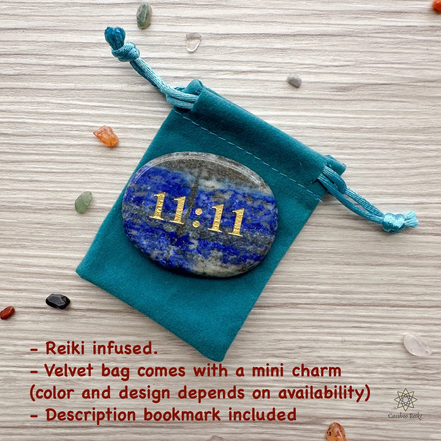 Engraved 11:11 Palm stone in Lapis Lazuli | Natural Gemstone Pocket Stone | Law of Attraction gift | Crystal for manifesting