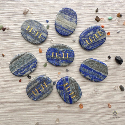 Engraved 11:11 Palm stone in Lapis Lazuli | Natural Gemstone Pocket Stone | Law of Attraction gift | Crystal for manifesting
