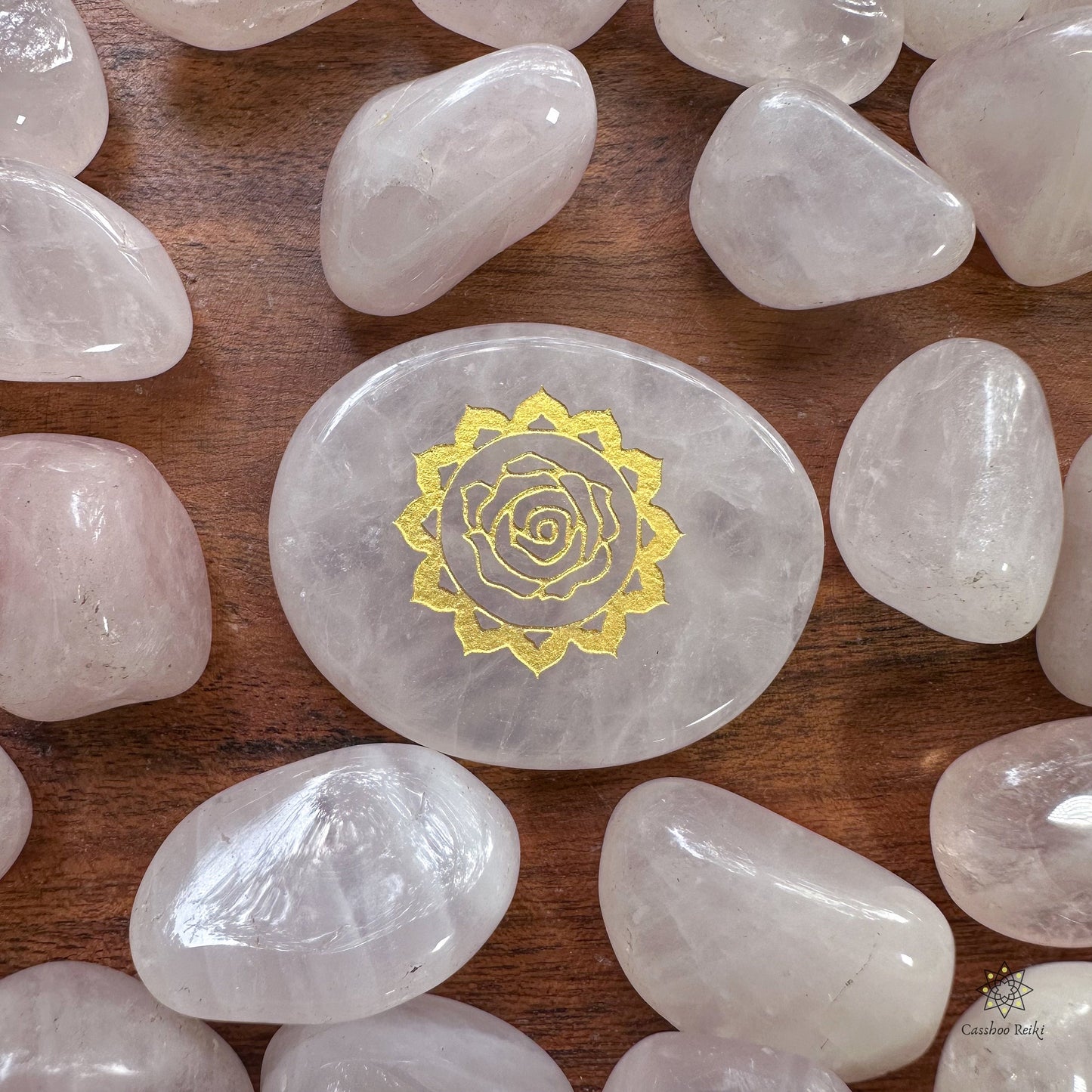 Sacred Rose Palm Stone in Rose Quartz | Engraved Gemstone Palm Stone | Heart Chakra Stone | Mother's Day gift