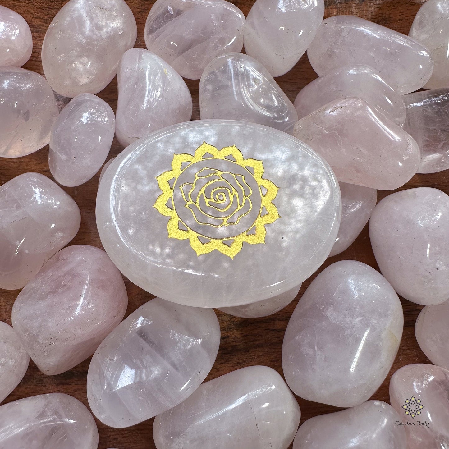 Sacred Rose Palm Stone in Rose Quartz | Engraved Gemstone Palm Stone | Heart Chakra Stone | Mother's Day gift