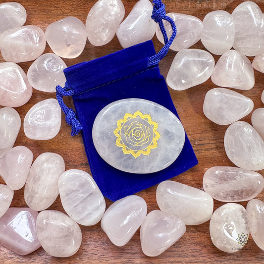 Sacred Rose Palm Stone in Rose Quartz | Engraved Gemstone Palm Stone | Heart Chakra Stone | Mother's Day gift