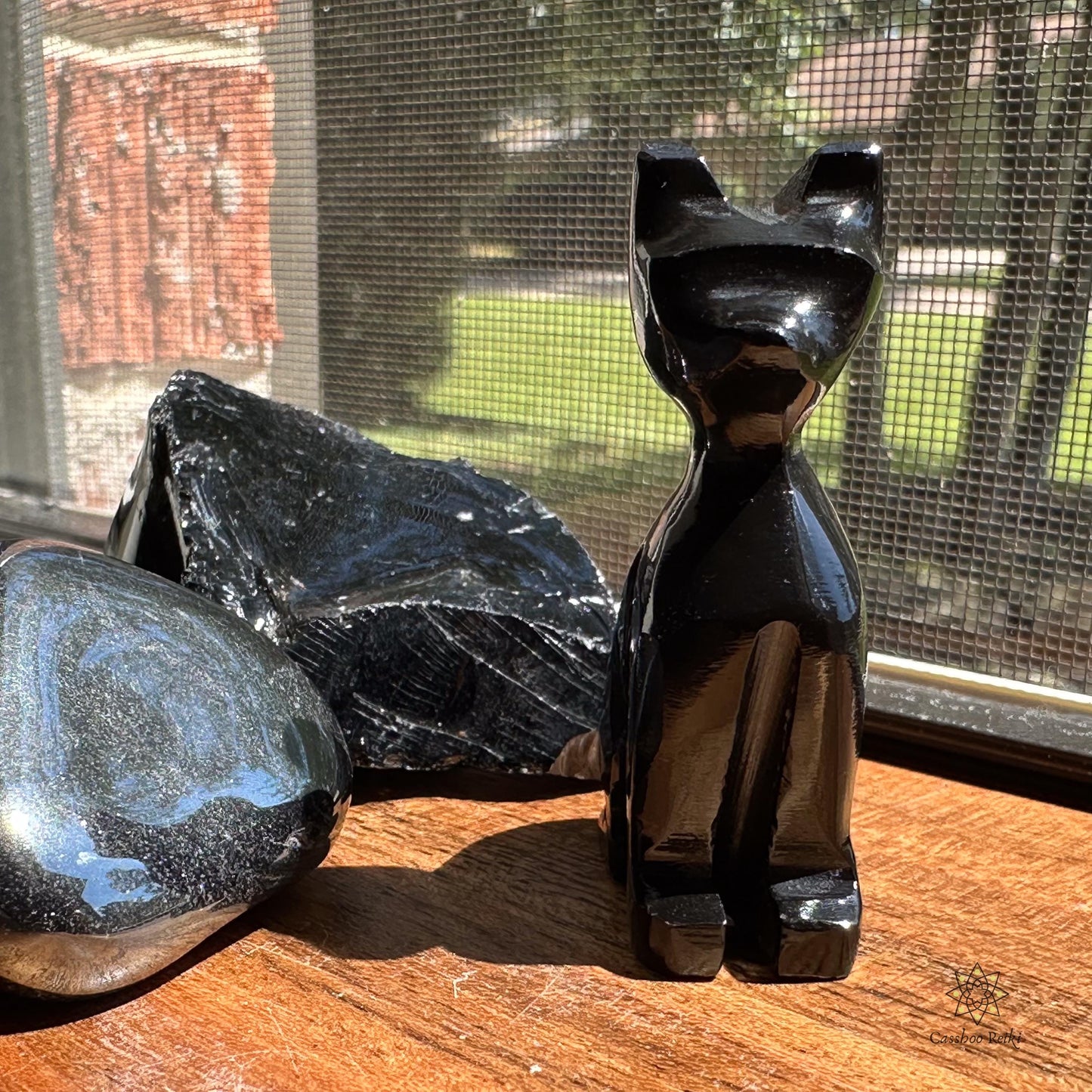 Triple Protection Set: Black Obsidian Cat and Gemstone Bracelet | Cat totem | Cat lover gift