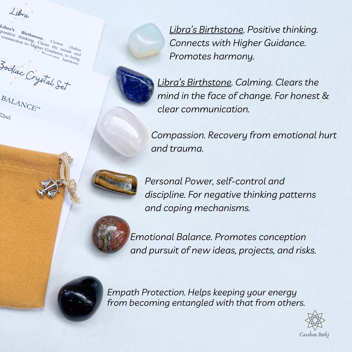 6-Crystal Set for Libra Zodiac | September-October Birthday Gift | Zodiac Birthday Gift