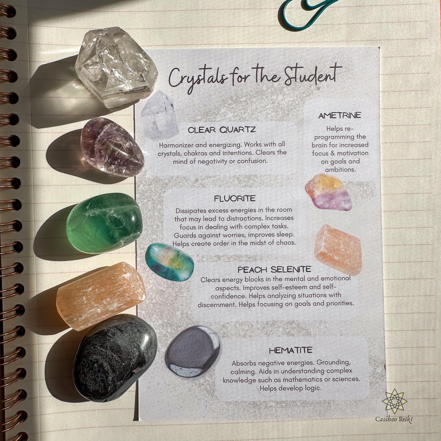 Vertical Altar with Crystals for the Student | Crescent Moon Shelf and Crystal Set