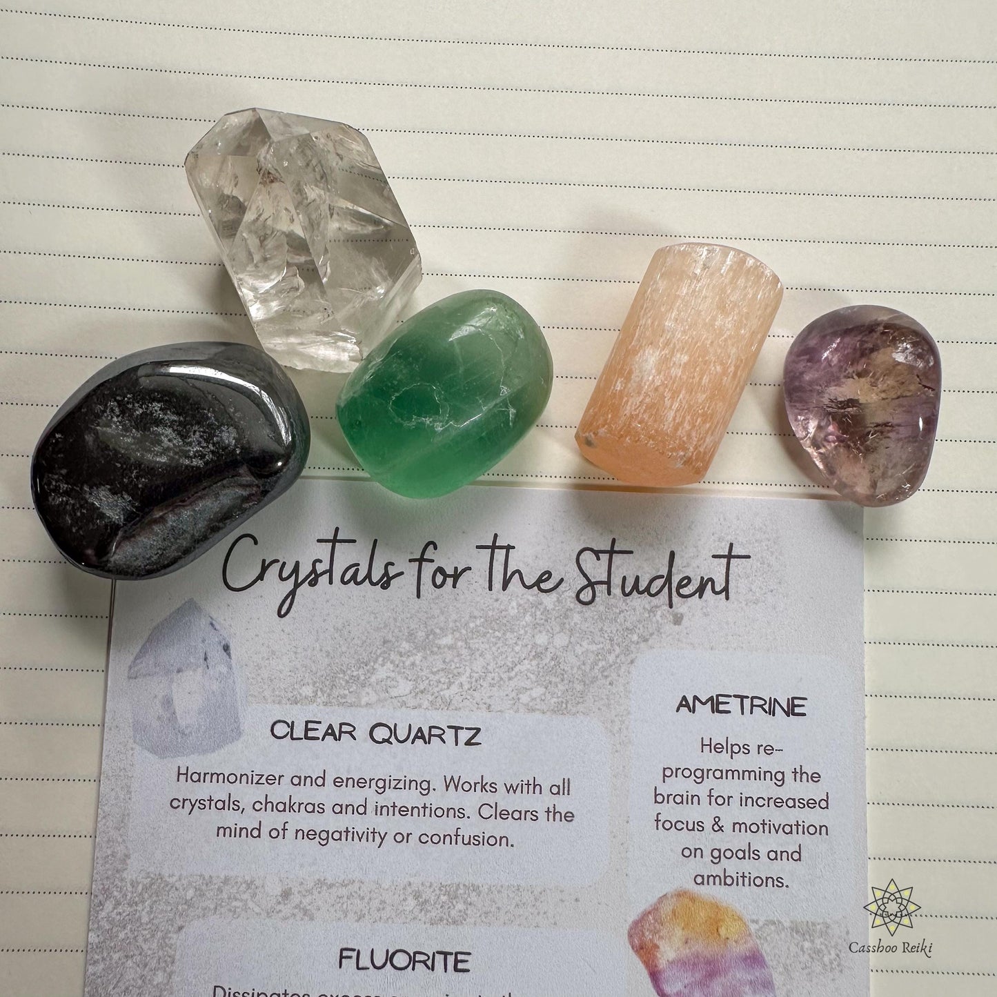 Vertical Altar with Crystals for the Student | Crescent Moon Shelf and Crystal Set