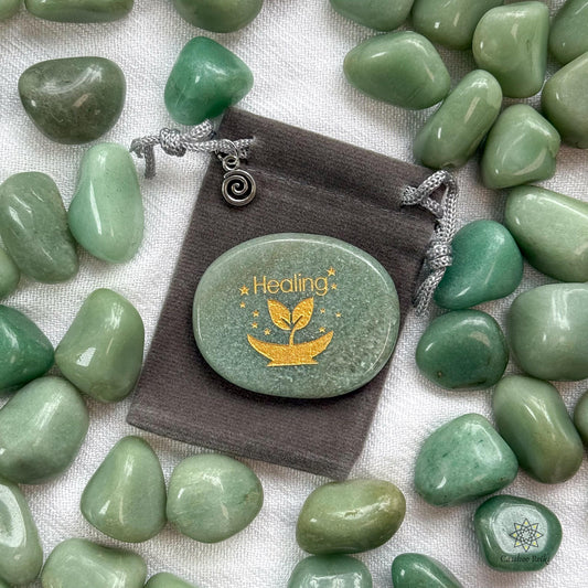Healing Palm Stone in Green Aventurine | Green Aventurine Palm Stone | Engraved Pocket stone | Crystal for Healing and Attracting Prosperity