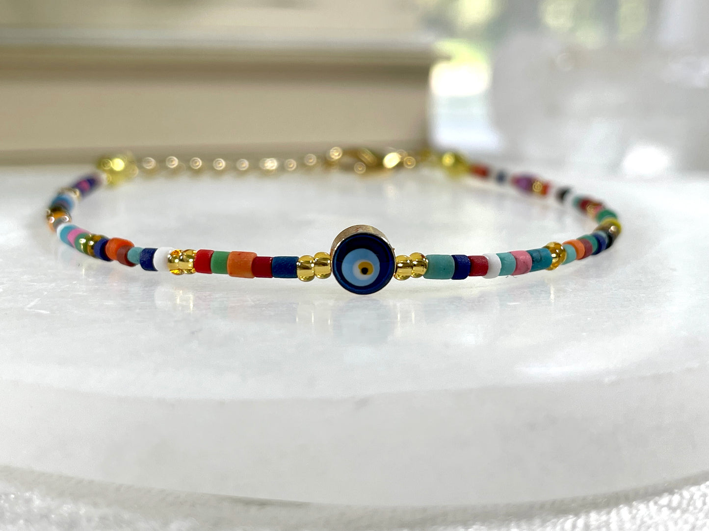 Evil Eye Bracelet, Seed Beads, Miyuki color